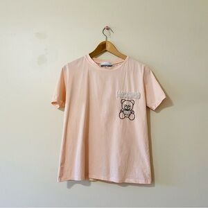 Designer Inspired Pink Peach colored Tee T-shirt pearl beaded teddy bear Medium